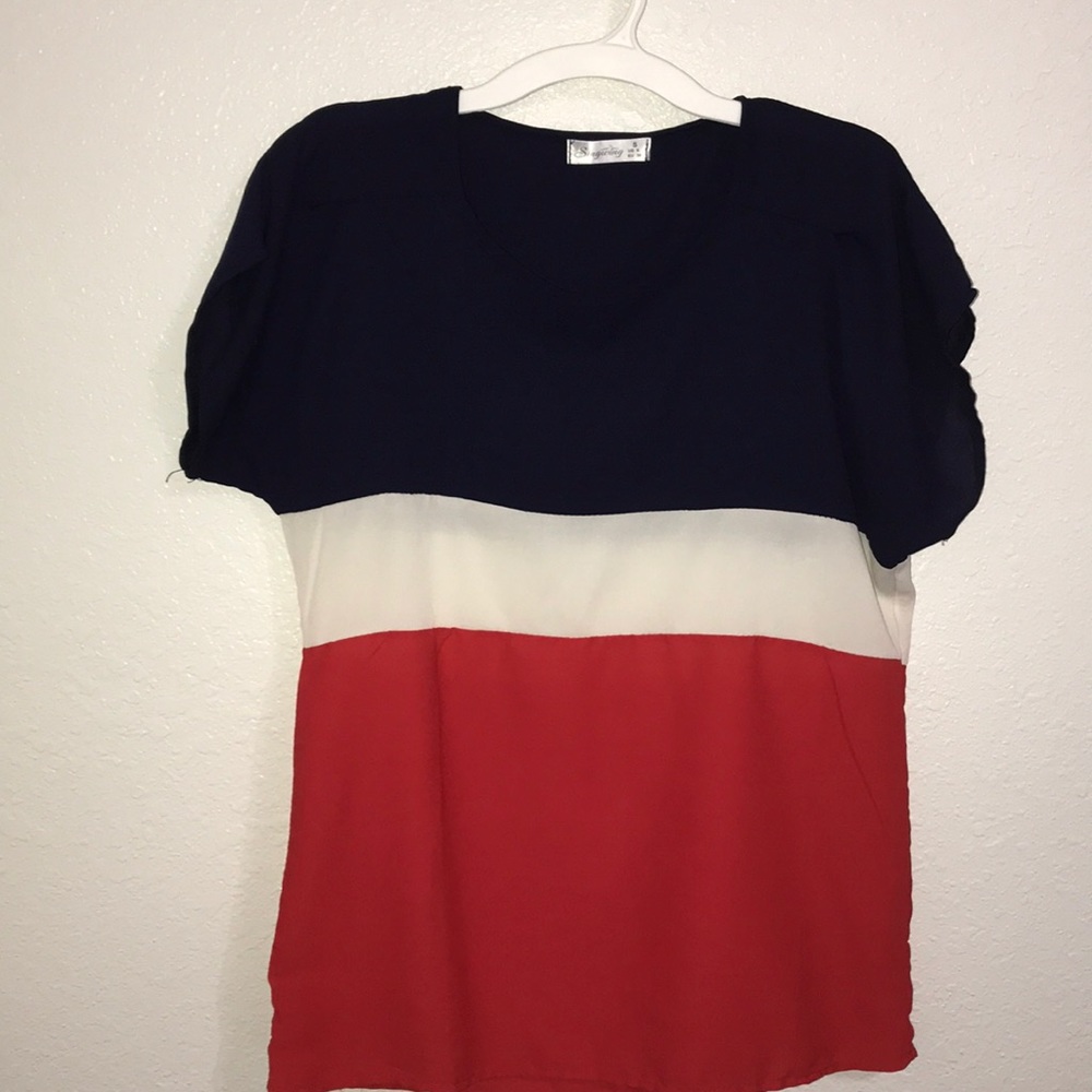 blue white and red loose top